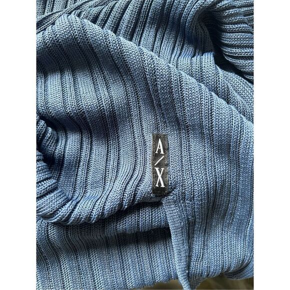 Vintage Armani Exchange Superb Ribbed Sweater Size Size L Navy V Neck Long Sheer - Picture 8 of 9